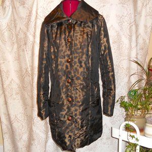 Dennis Basso S Brown Black Animal Print Water Resistant Quilted Coat